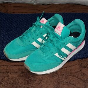 adidas Women's Green & White Sneakers with Pink Accents